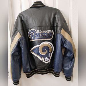 NFL 🏈 Rams Football Leather Varsity Bomber Jacket Unisex Size Large